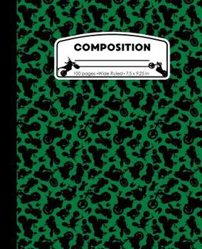 Paperback Composition: Motorcycle Green and Black Marble Composition Notebook for Boys or Girls. Biker Chopper Bike Rider Wide Ruled Book 7.5 Book