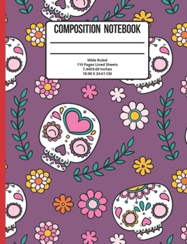 Paperback Composition Notebook Wide Ruled: Skull 110 Pages Book