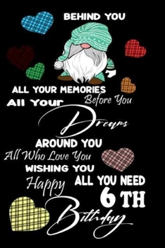 Lined Notebook, 6th Birthday Gift, 6*9 Inches, 110 Pages, Journal, Diary Gift Detailed With Gnomes inside and outside with Plaid- Hearts  Pattern: 6th Birthday Journal