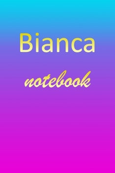 Bianca: Blank Notebook | Wide Ruled Lined Paper Notepad | Writing Pad Practice Journal | Custom Personalized First Name Initial B Blue Purple Gold  | ... Homeschool & University Organizer Daybook