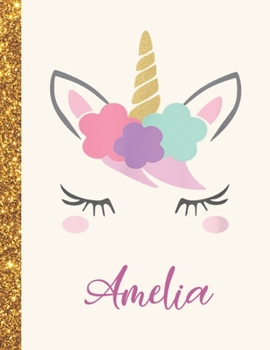 Amelia: Amelia Unicorn Personalized Black Paper SketchBook for Girls and Kids to Drawing and Sketching Doodle Taking Note Marble Size 8.5 x 11