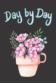Day by Day: 6 x 9 Journal notebook with lined pages - Pink Floral watercolor on Black background
