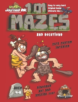 Paperback 101 Mazes For Kids: SUPER KIDZ Book. Children - Ages 4-8 (US Edition). Dinosaur Caveman Couple custom art interior. 101 Puzzles with solut Book