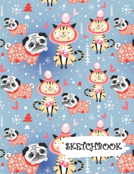 Paperback Sketchbook: Pajamas Pug Dog & Cat Fun Framed Drawing Paper Notebook Book