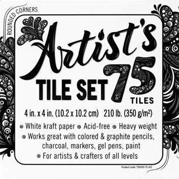 Stationery Artist's Tile Set: White Thick 210 lb Paper, 17pt, 4x4 inches. Pack of 75 Square Sheets. Heavyweight Paper for tangles, Patterns, Mandalas and Miniature Drawings. Blank Index Flash Note Cards Book