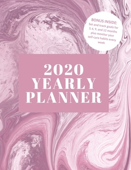 Paperback 2020 Yearly Planner: 8.5x11" Yearly Self-Care and Goal Tracking Yearly Planner (purple marble) Book