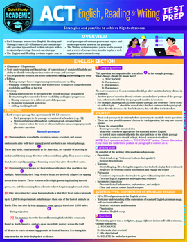 Misc. ACT English, Reading & Writing Test Prep: A Quickstudy Laminated Reference Guide Book