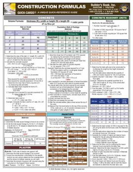 Pamphlet Construction Formulas Quick-Card Book