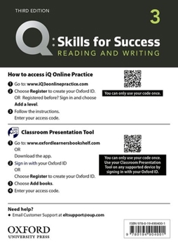 Misc. Q3e 3 Reading and Writing IQ and Classroom Presentation Tool: Teacher Access Code Card Pack Book