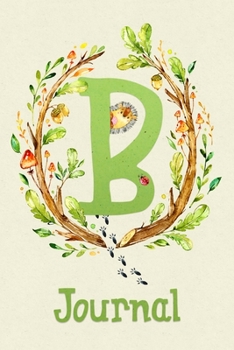 Cute Woodland Critter Journal with Initial: Cute Woodland Hedgehog Journal with Green Initial 'B'