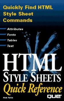 Paperback Html Style Sheets Quick Reference (Que Quick Reference Series) Book