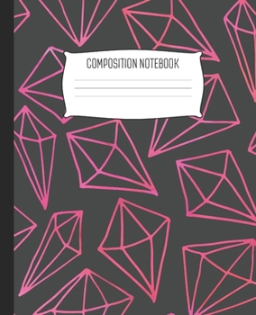 Paperback Composition Notebook: Wide Ruled Notebook Pink Line Gems Geometric Abstract Lined School Journal - 100 Pages - 7.5" x 9.25" - Children Kids Book