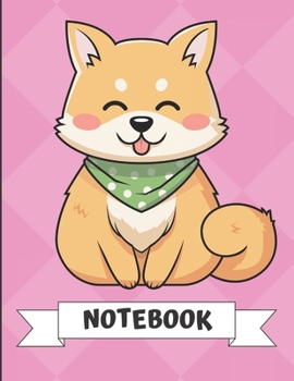 Paperback Notebook: Cute Little Shiba Inu Puppy Dog Cartoon on a Pink Diamond Background. Book is Filled with Lined Journal Paper for Note Book