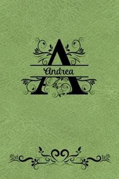 Split Letter Personalized Journal - Andrea: Elegant Flourish Capital Letter on Spring Green Leather Look Background