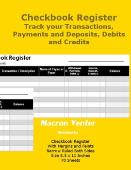 Checkbook Register, Payments and Deposits Register, Transaction Register  (Size 8.5x11 inches), Letter Size, Narrow Ruled Accounting Pad with ... Both Sides (Single Entry Check Register)