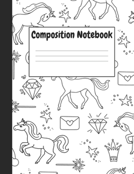Paperback Composition Notebook: White Unicorn Themes Style, 8.5" x 11" (21.59cm x 27.94cm), 120 pages, Large Notebook (College Ruled School Compositio Book