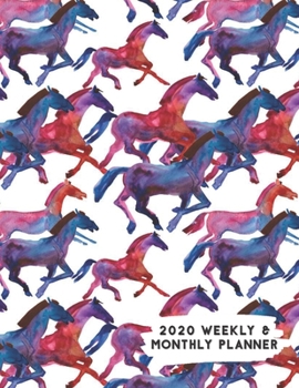 2020 Weekly & Monthly Planner: Red & Blue Watercolor Wild Horses Calendar & Journal