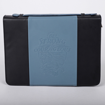 Bible Cover Imitation Leather Be Strong Black/Grey L