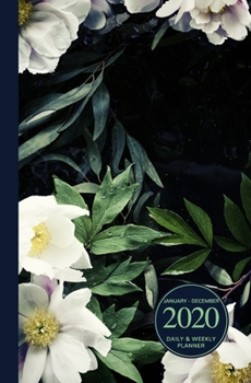 January - December 2020 Daily & Weekly Planner: Mini Calendar; Peonies Floating In A Dark Pond