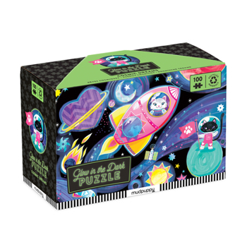 Mudpuppy Cosmic Dreams – 100 Piece Glow in The Dark Puzzle with Colorful Scene of Cats in Space and Hidden Puzzle Details in The Dark for Children Ages 5 and Up