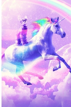 Paperback Kitty Cat Riding On Flying Unicorn With Rainbow Journal Notebook Book