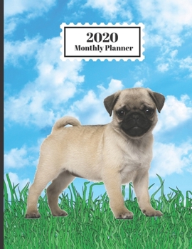 2020 Monthly Planner: Cute Pug Puppy Dog Breed In Grass Design Cover 1 Year Planner Appointment Calendar Organizer And Journal For Writing