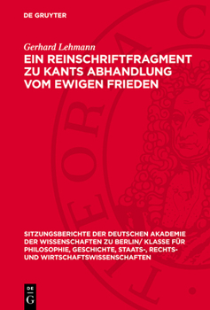 Hardcover Ein Reinschriftfragment Zu Kants Abhandlung Vom Ewigen Frieden [German] Book