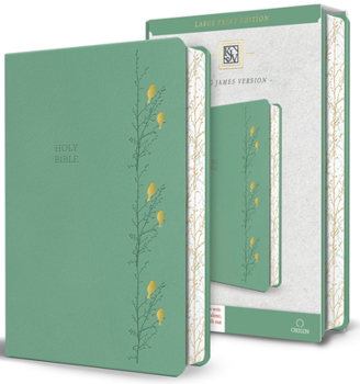 Bonded Leather KJV Holy Bible, Large Print Medium Format, Green with Birds Faux Leather W/ Ribbon Marker, Red Letter Book