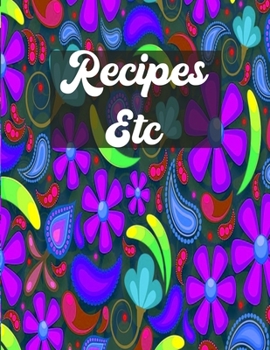 Recipes Etc.: Purple Retro Flowers Blank Recipe Book To Write In | Big Empty Two Page Custom Cook Book Journal