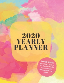 Paperback 2020 Yearly Planner: 8.5x11" Yearly Self-Care and Goal Tracking Yearly Planner (watercolor) Book