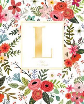 Dotted Journal: Dotted Grid Bullet Notebook Journal White Red Flowers Gold Monogram Letter L (7.5” x 9.25”) for Women Teens Girls and Kids