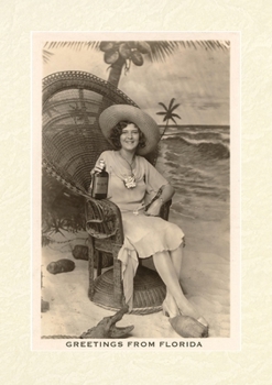 Paperback Vintage Lined Notebook Greetings from Florida, Woman in Chair with Gator Book