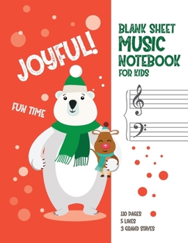 Paperback Blank Sheet Music Notebook for Kids: Enjoy Christmas: Wide Staff Music Manuscript Paper: large staves, perfect for younger learners, , 8.5 x 11 inch, Book