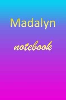 Madalyn: Blank Notebook | Wide Ruled Lined Paper Notepad | Writing Pad Practice Journal | Custom Personalized First Name Initial M Blue Purple Gold  | ... Homeschool & University Organizer Daybook