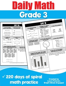 Daily Math Grade 3: 220 Days of Spiral Math Practice (3rd Grade Math Workbooks)