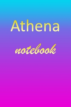 Athena: Blank Notebook | Wide Ruled Lined Paper Notepad | Writing Pad Practice Journal | Custom Personalized First Name Initial A Blue Purple Gold  | ... Homeschool & University Organizer Daybook