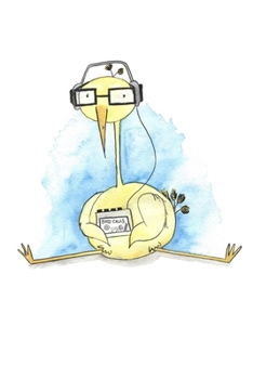 Hipster Bird Journal: 100-page blank lined journal featuring a yellow hipster bird listening to cassette tapes