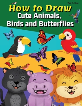 Paperback How to Draw Cute Animals, Birds and Butterflies: Amazing How to Draw Workbook for Kids/Learn to Draw in Simple Steps/With Drawing Guides Book