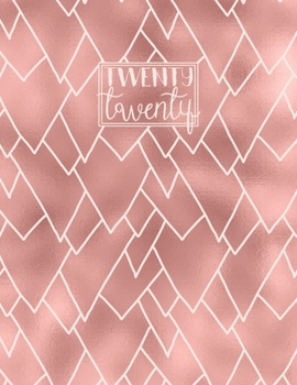 2020: A4 Diary Week on 2 Pages to View WO2P Journal Horizontal Weekly Planner Rose Gold Geometric Feathers Pattern