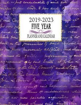 Paperback 2019-2023 Five Year Planner And Calendar: Purple Watercolor Gold Lettering 60-Month Planner - Monthly Agenda And Organizer Book