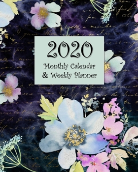 2020 Monthly Calendar & Weekly Planner: Agenda Book - Blue and Purple Floral Watercolor Design