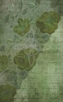 Grimoire Wicca Book of Shadows Journal - Castings and Rituals : Aged Green Cover with a Witches Knot, Lace Patterned Flowers, Leaves and Ephemera. Back Has an Aberration of a Fairy and Crescent Moon