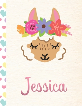 Jessica: Personalized Llama Dot Grid Bullet Journal/Notebook For Girls With Pink Name - 8.5x11 110 Pages Dotted Journal Diary Paper