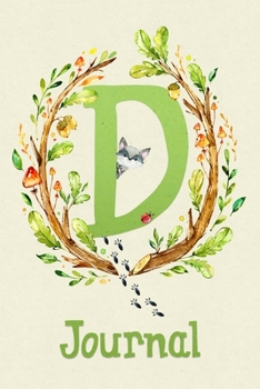 Cute Woodland Critter Journal with Initial: Cute Woodland Raccoon Journal with Green Initial 'D'