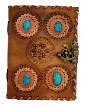 Hardcover 4 Turquoise Stone Embossed Leather Journal Book