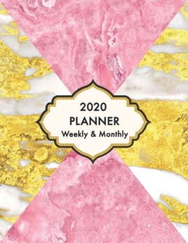 2020 Planner Weekly and Monthly Marble White Gold Pink: January to December Calendar