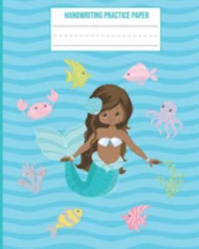 Paperback Handwriting Practice Paper: African American Mermaid Waves Ocean Scene School Exercise Notebook With Dotted Midline Book