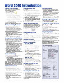 Pamphlet Microsoft Word 2010 Introduction Quick Reference Guide (Cheat Sheet of Instructions, Tips & Shortcuts - Laminated Card) Book