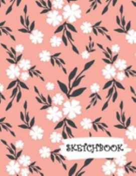 Sketchbook: Peach White Flowers Floral Fun Framed Drawing Paper Notebook