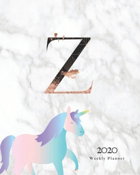 Paperback 2020 Weekly Planner: Magical Unicorn Planner Monogram With Initial "Z" on Luxury Gray Marble Book